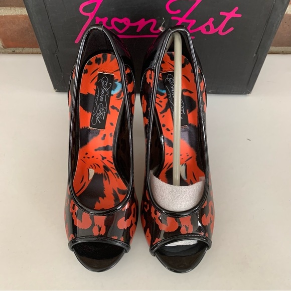 Iron Fist animal print peep toe high heel platform heels pump US 6.5 M NEW - Picture 3 of 8